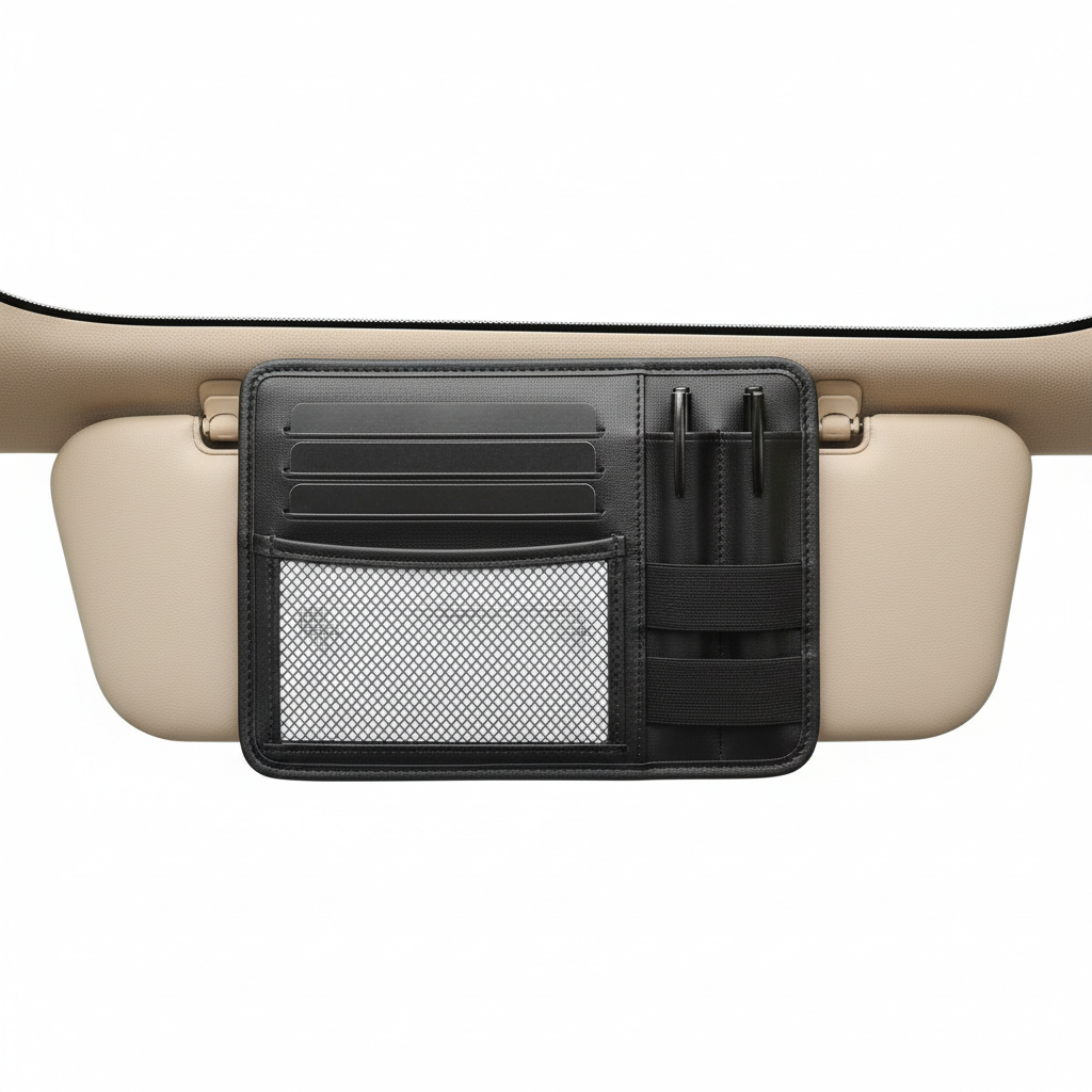 Premium leather visor organizer with card slots and document holder