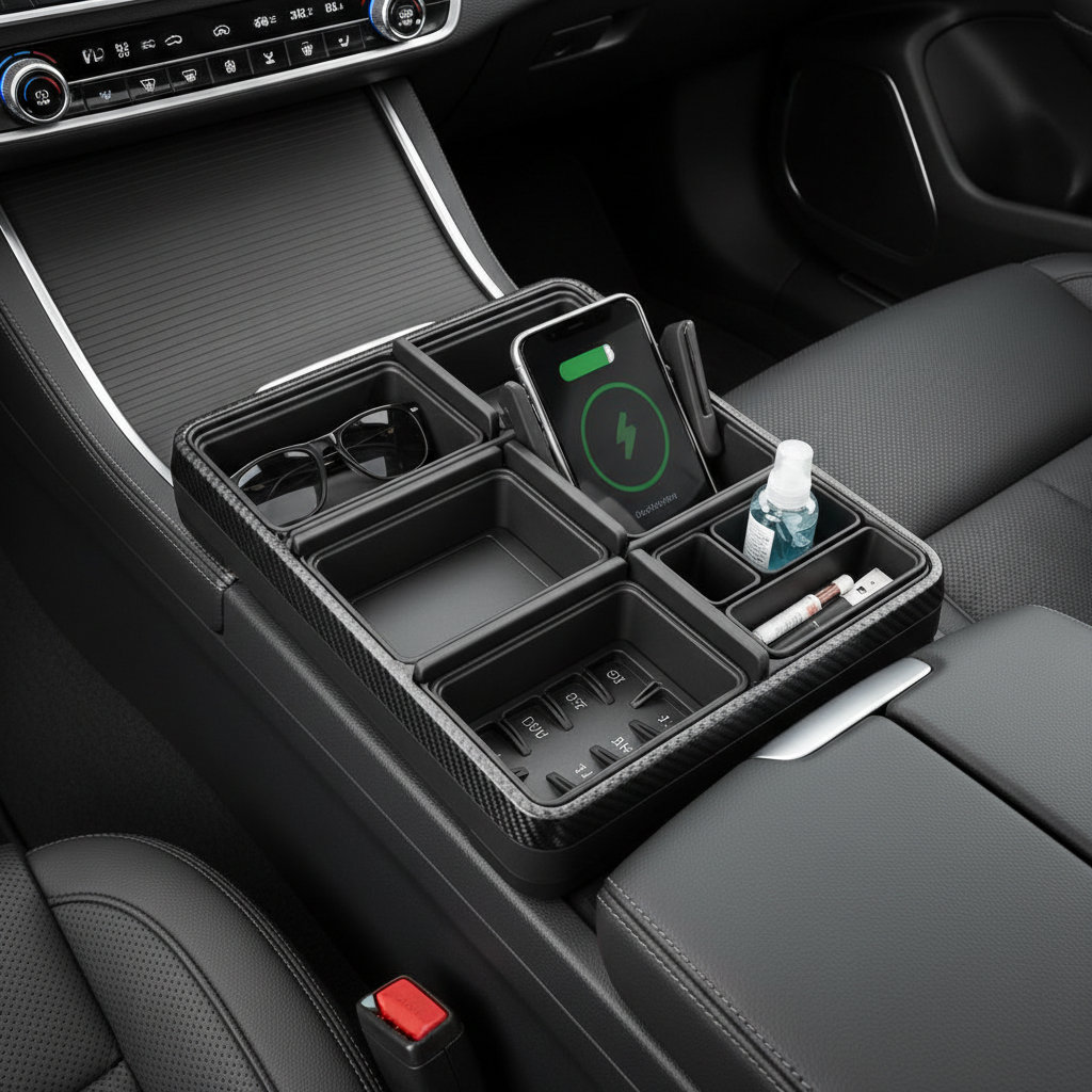 Adjustable center console organizer with multiple compartments