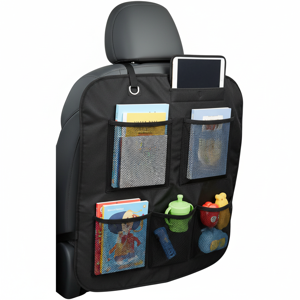 Waterproof seat back protector kick mat with storage pockets